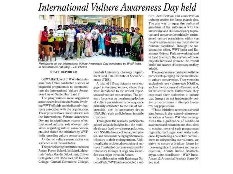 MVM Silpukhuri: Maharishi Vidya Mandir Silpukhuri participated in International Vulture Awareness Day conducted by World Wide Fund for Nature India Association State Office.