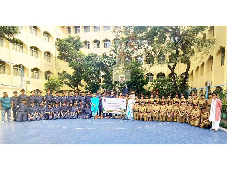 MVM Silpukhuri : Group Photo of NCC cadets of Maharishi Vidya Mandir Guwahati after cleansing premises.