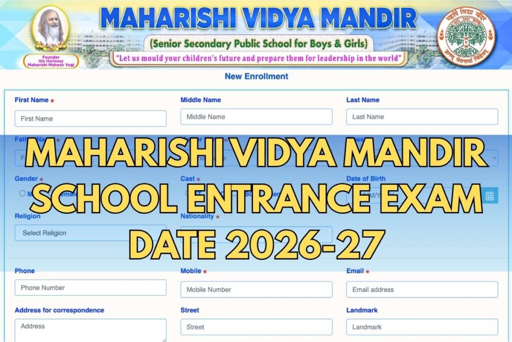 Maharishi Vidya Mandir School Entrance Exam Date 2026-27