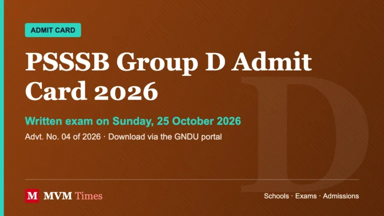 PSSSB Group D Admit Card 2026: Exam Date, Hall Ticket Download