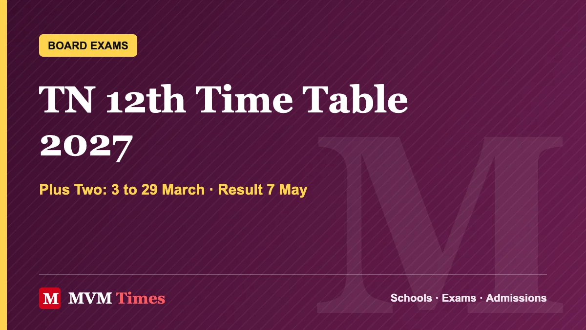 TN 12th Time Table 2027: Plus Two Exams 3 to 29 March, Full Dates